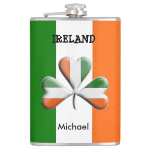 Irish Flag Tri Colours Themed Shamrock Hip Flask