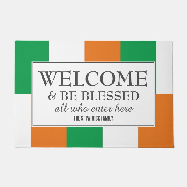 IRISH FLAG Welcome Be Blessed Ireland Doormat (Front)