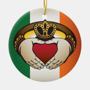Irish Flag with Claddagh Ring Ceramic Ornament