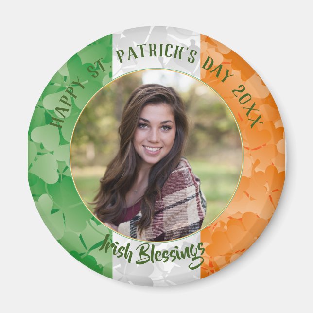 Irish flag with shamrocks and blessings keepsake m magnet (Front)