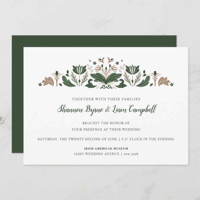 Irish Folk Art | Modern Floral Celtic Wedding Invitation (Front/Back)