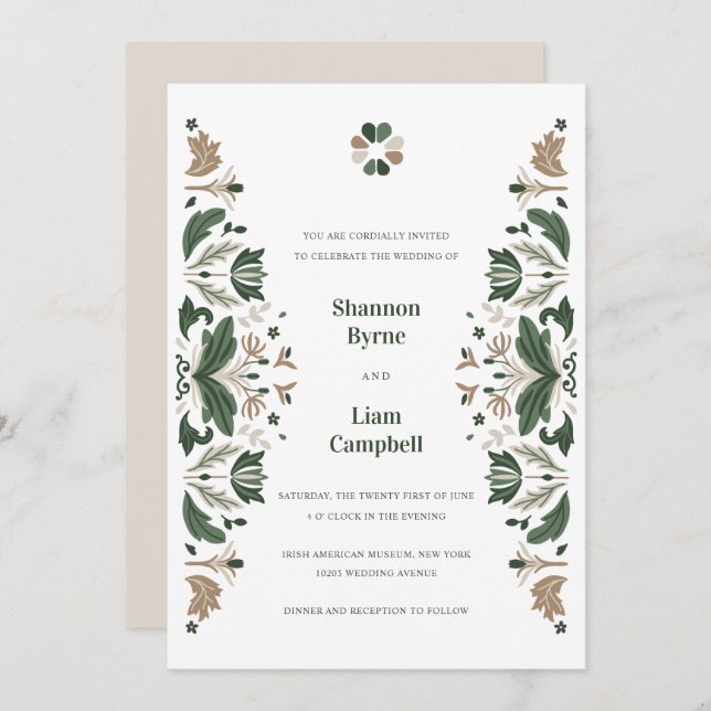 Irish Folk Art Shamrock Celtic Wedding Invitation (Front/Back)