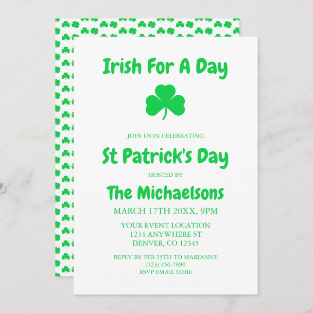 Irish For A Day Invitation (Front/Back)