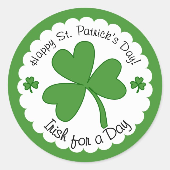 Irish For a Day St Patrick's Day Shamrock Stickers (Front)