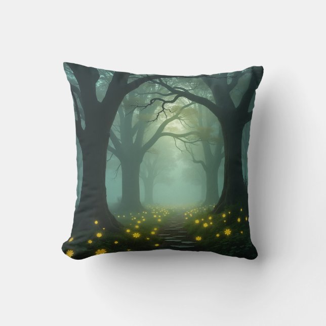 Irish Forest at Dawn Throw Pillow (Front)