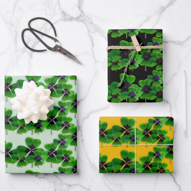 Irish Four Leaf Clover Pattern Wrapping Paper Sheet (Front)