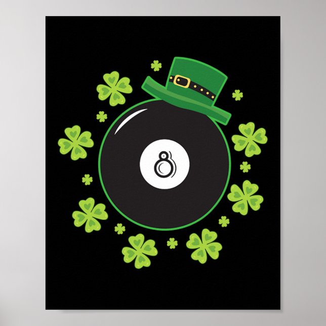Irish Four Leaf Clover Shooting Pool Ball Billiard Poster (Front)