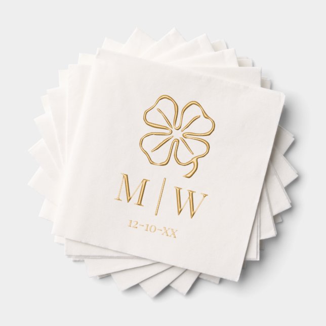 Irish Four Leaf Clover Wedding Couple Initials Dt Foil Napkins (Insitu (Stacked))
