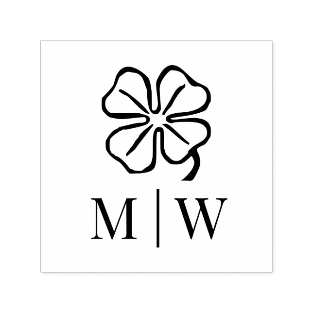 Irish Four Leaf Clover Wedding Couple Initials Self-inking Stamp (Design)
