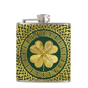 Irish Four-leaf clover with Celtic Knot Hip Flask