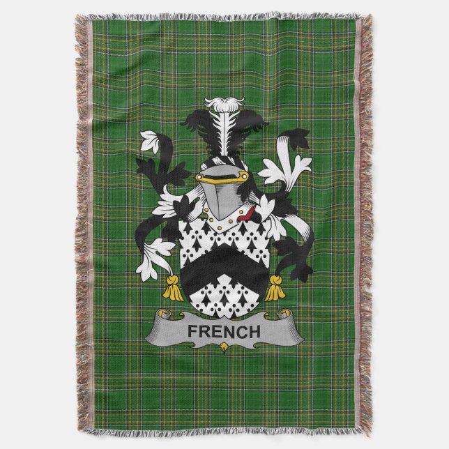  Irish French Coat of Arms Family Crest Ireland Throw Blanket (Front Vertical)