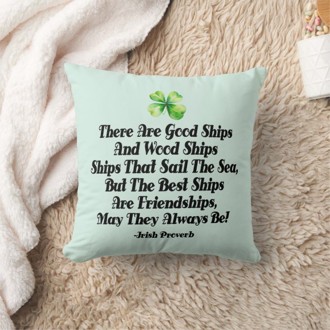 Irish Friendship Ships Proverb Four Leaf Clover  Cushion (Blanket)