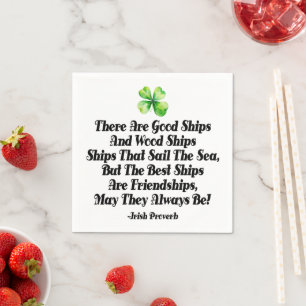 Irish Friendship Ships Proverb Four Leaf Clover Napkin
