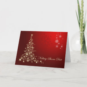 Irish Gaelic Christmas,  red & gold sparkling tree Holiday Card