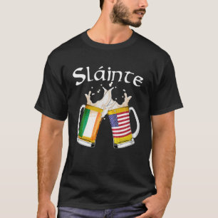 Irish Gaelic Slainte American Flag Beer St Patrick T-Shirt