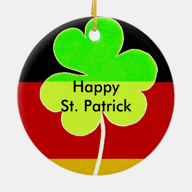 Irish German Flag Shamrock Clover St. Patrick Fun Ceramic Ornament (Back)