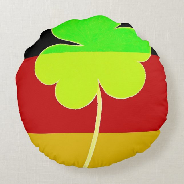 Irish German Flag Shamrock Clover St. Patrick Fun Round Cushion (Back)