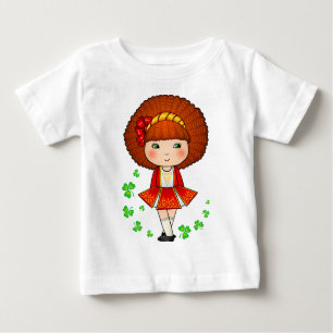 Irish girl in red dress with shamrocks baby T-Shirt