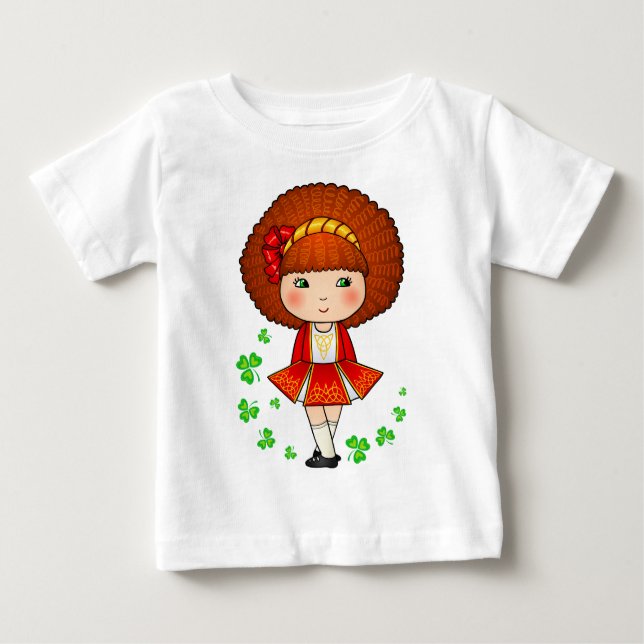 Irish girl in red dress with shamrocks baby T-Shirt (Front)