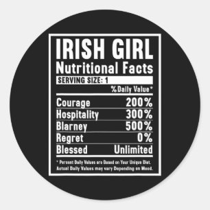 Irish Girl Nutrition Facts Classic Round Sticker