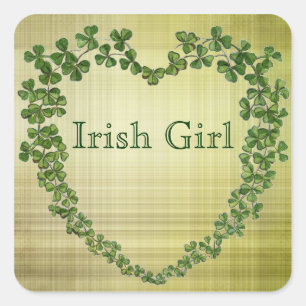 Irish Girl Shamrock Heart Square Sticker