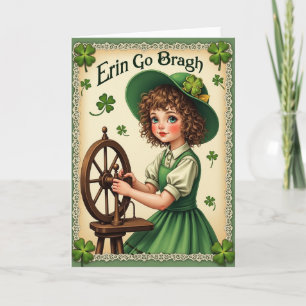 Irish Girl Spinning Wheel Card