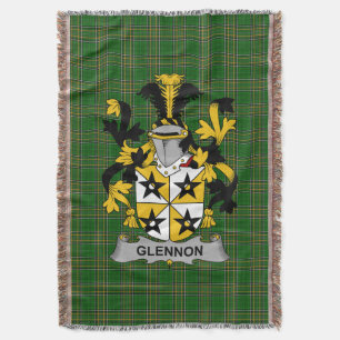 Irish Glennon or Glenane Coat of Arms Family Cres Throw Blanket