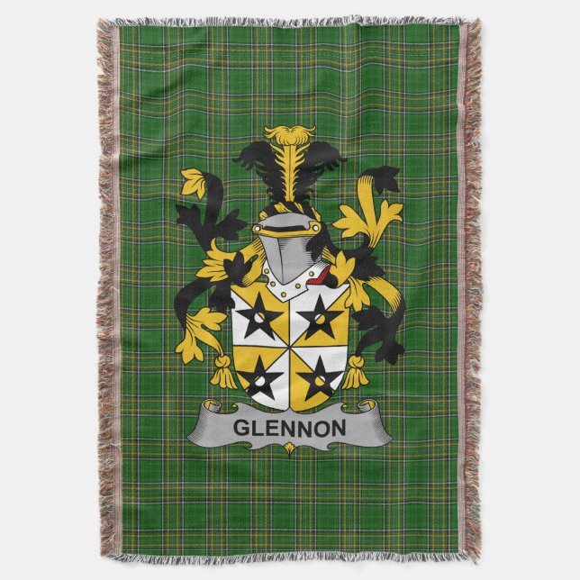  Irish Glennon or Glenane Coat of Arms Family Cres Throw Blanket (Front Vertical)