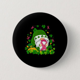 Irish Gnome Clover Breast Cancer Awareness St Patr 6 Cm Round Badge