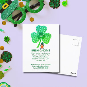 Irish Gnome Monogram Shamrock St Patricks Postcard