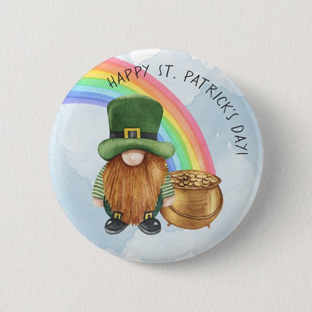 Irish Gnome Pot of Gold Custom St Patrick's Day 6 Cm Round Badge (Front)