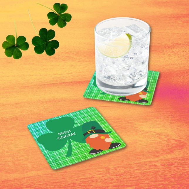 Irish Gnome Shamrock St Patricks Square Paper Coaster (Irish Gnome Shamrock St Patrick's Square Paper Coaster)