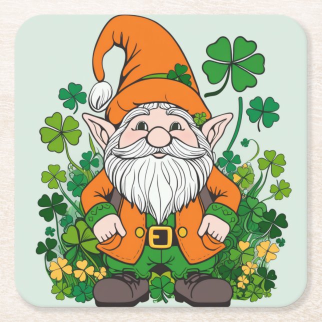 Irish Gnome Square Paper Coaster (Front)