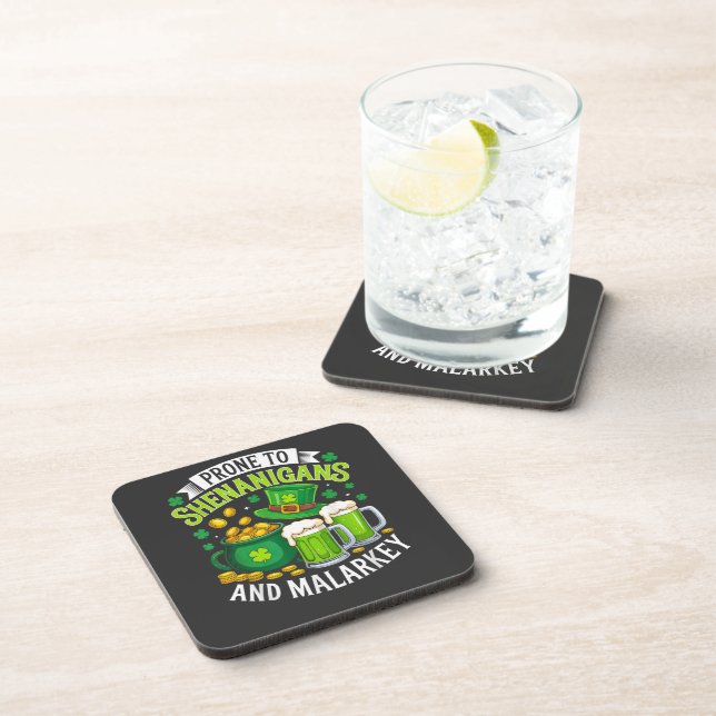 Irish Gnome St Patricks Prone to Shenanigans  Coaster (Right Side)