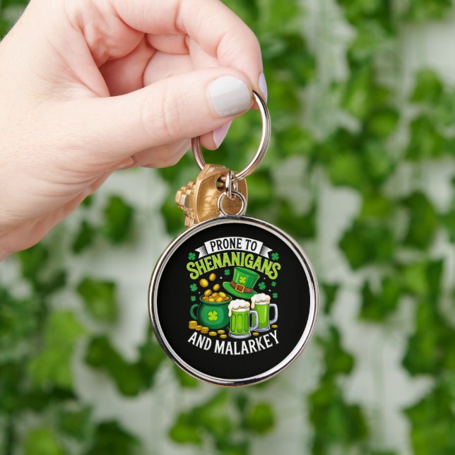 Irish Gnome St Patricks Prone to Shenanigans  Key Ring (Hand)
