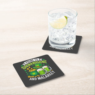 Irish Gnome St Patricks Prone to Shenanigans Square Paper Coaster