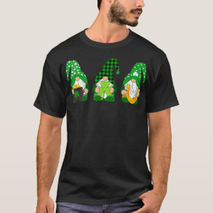 Irish Gnomes Shamrock Clover Green Plaid St T-Shirt