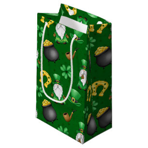 IRISH GNOMES SHAMROCKS HORSESHOES GOLD POTS SMALL GIFT BAG