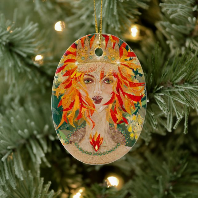 Irish Goddess Eire Fiery Redhead Ginger Fire Queen Ceramic Ornament (Tree)