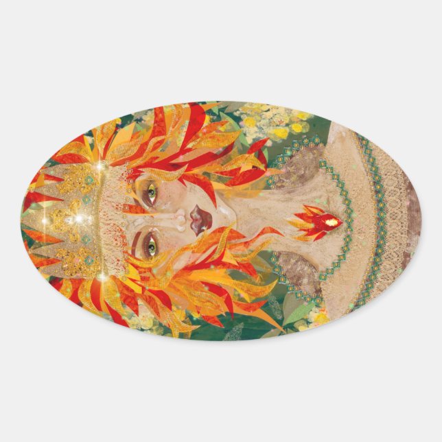 Irish Goddess Eire Fiery Redhead Ginger Fire Queen Oval Sticker (Front)