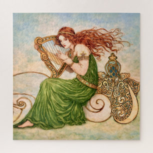 Irish Goddess Playing Harp – Celtic Art Nouveau  Jigsaw Puzzle