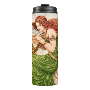 Irish Goddess Playing Harp – Celtic Art Nouveau Thermal Tumbler