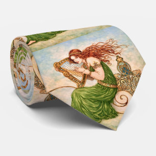 Irish Goddess Playing Harp – Celtic Art Nouveau Tie