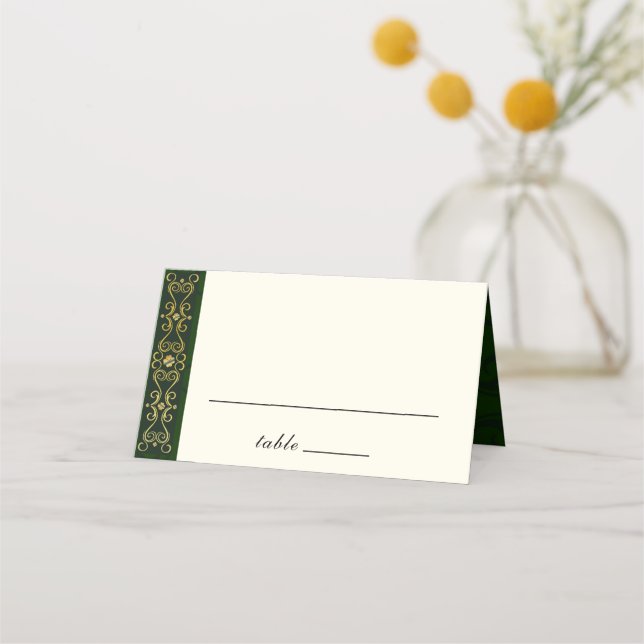 Irish Gold Dark Green Creative Artwork Wedding Place Card (Front)