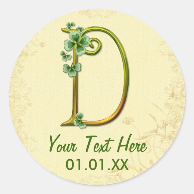 Irish Gold Monogram D Classic Round Sticker (Front)