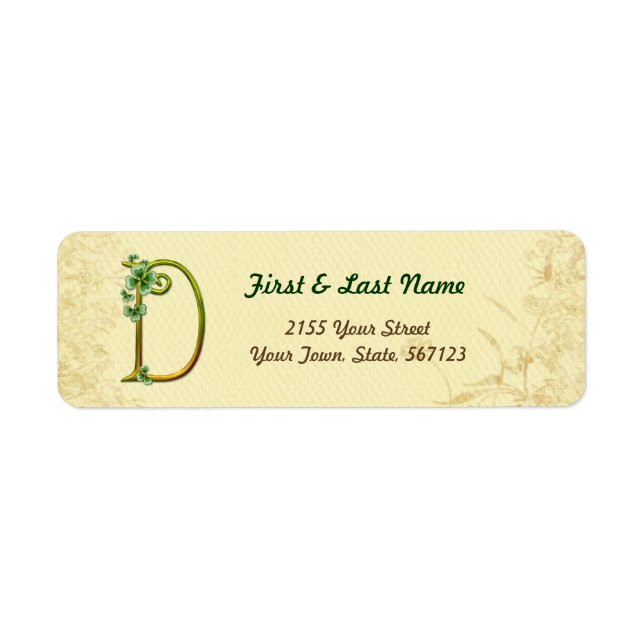 Irish Gold Monogram D Label Return Address Label (Front)