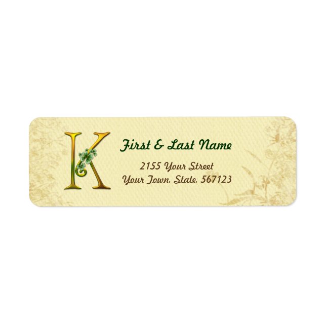 Irish Gold Monogram K Label Return Address Label (Front)