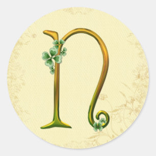 Irish Gold Monogram N Classic Round Sticker