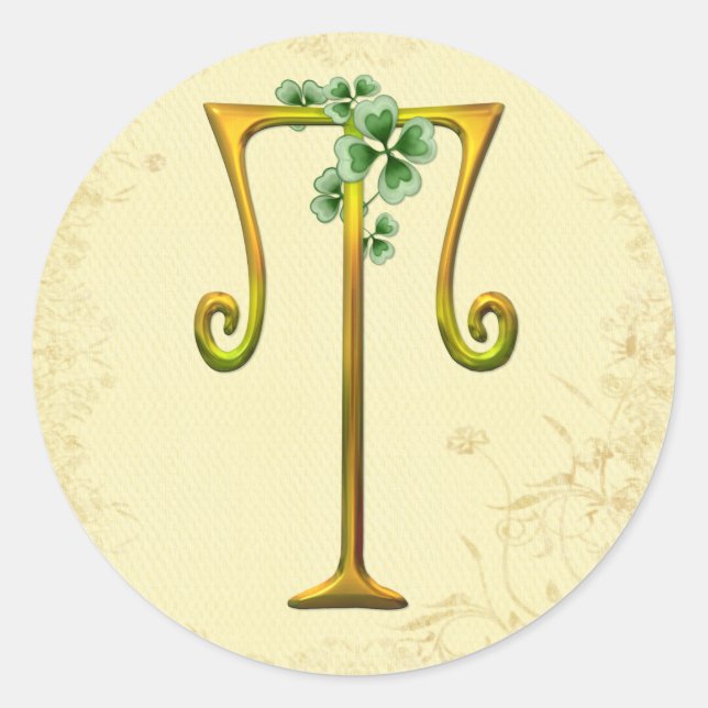 Irish Gold Monogram T Classic Round Sticker (Front)