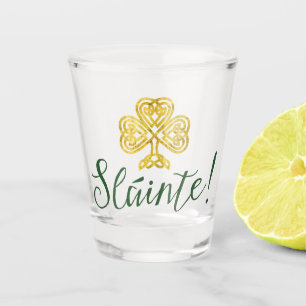 Irish Gold Shamrock Slainte! Shot glass
